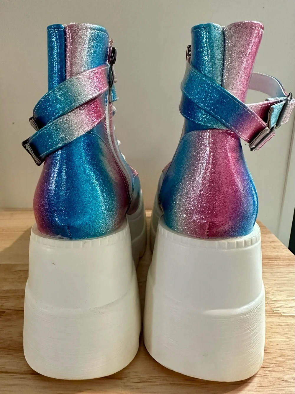 Glitter Gradient Platform Ankle Boots — Blue & Pink